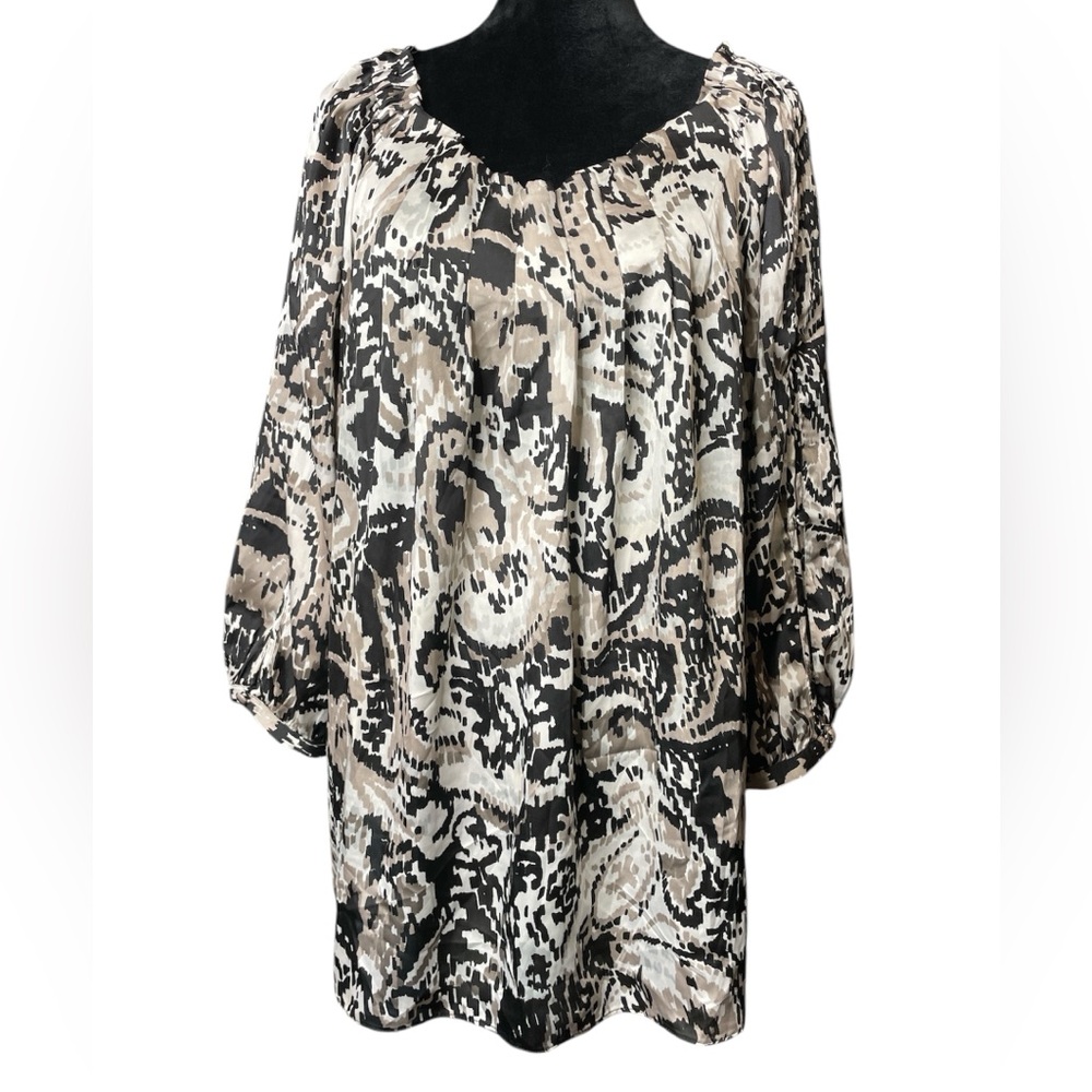 Cato Black and Cream Relaxed Tunic Blouse